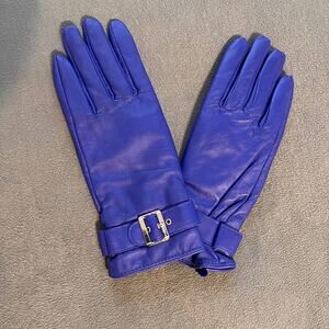 Bradley Bayou Leather Gloves Womens XL Blue Fleece Lined Buckle Wrist Strap